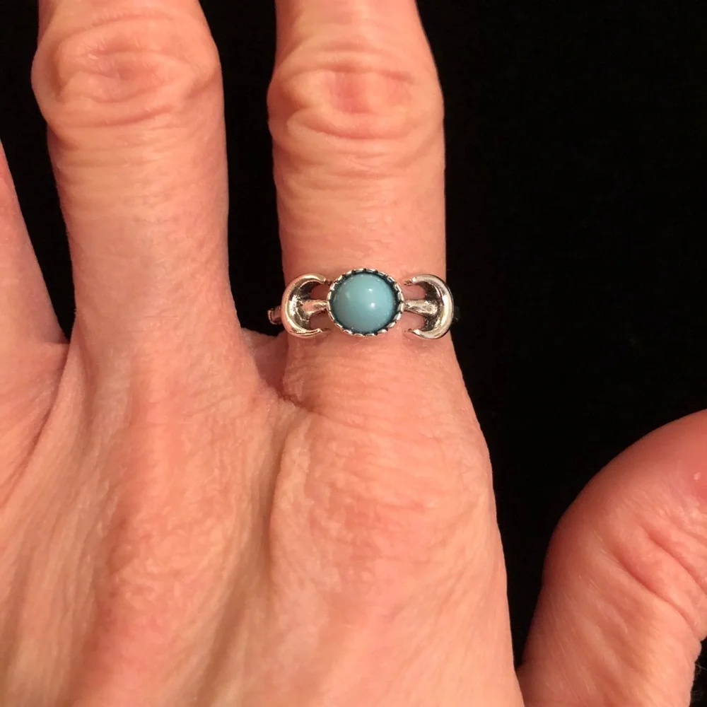 Silver Tone and Blue Faux Stone Ring